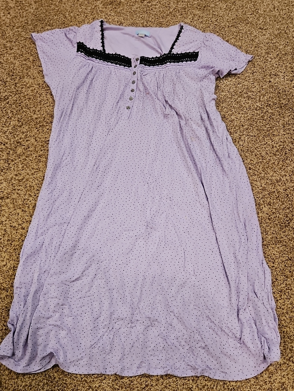 Lavender Polka Dot Nightgown with Black Trim - Women Intimates
